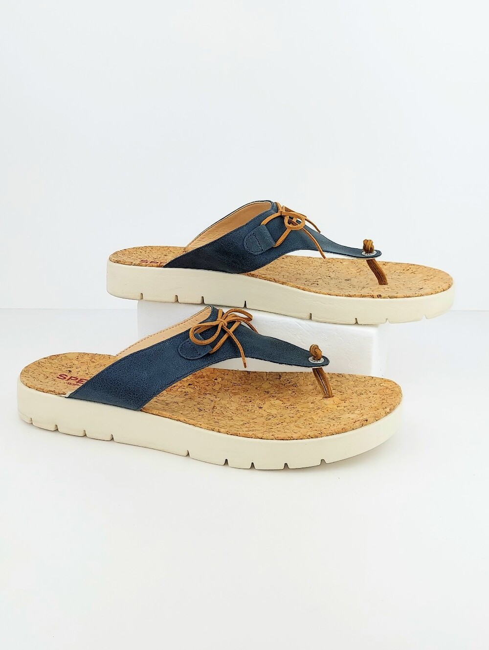 Sperry Blue Nubuck Cork Footbed Platform Sandals 12 - Picture 2 of 11